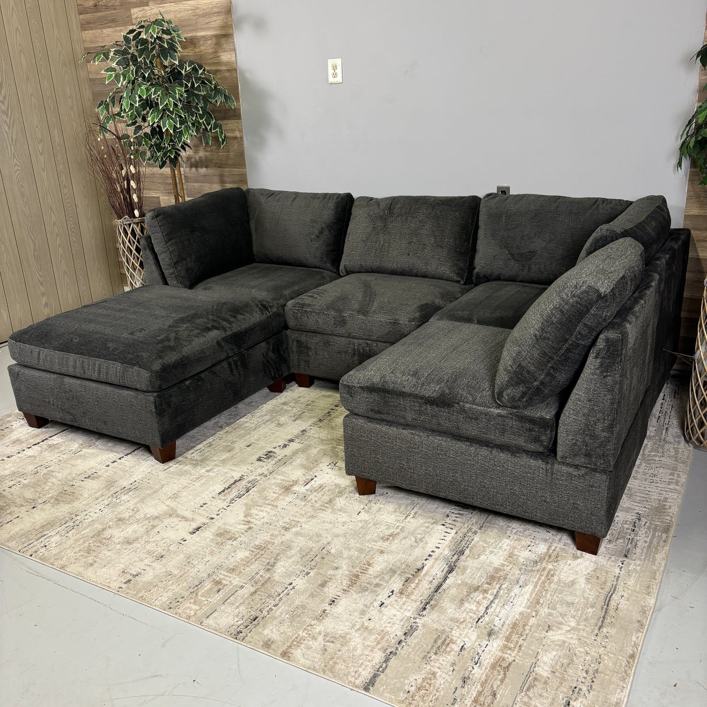 5-Piece Grey Chenile Modular Sectional