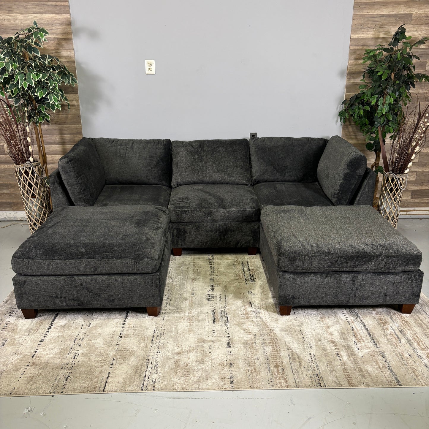 5-Piece Grey Chenile Modular Sectional