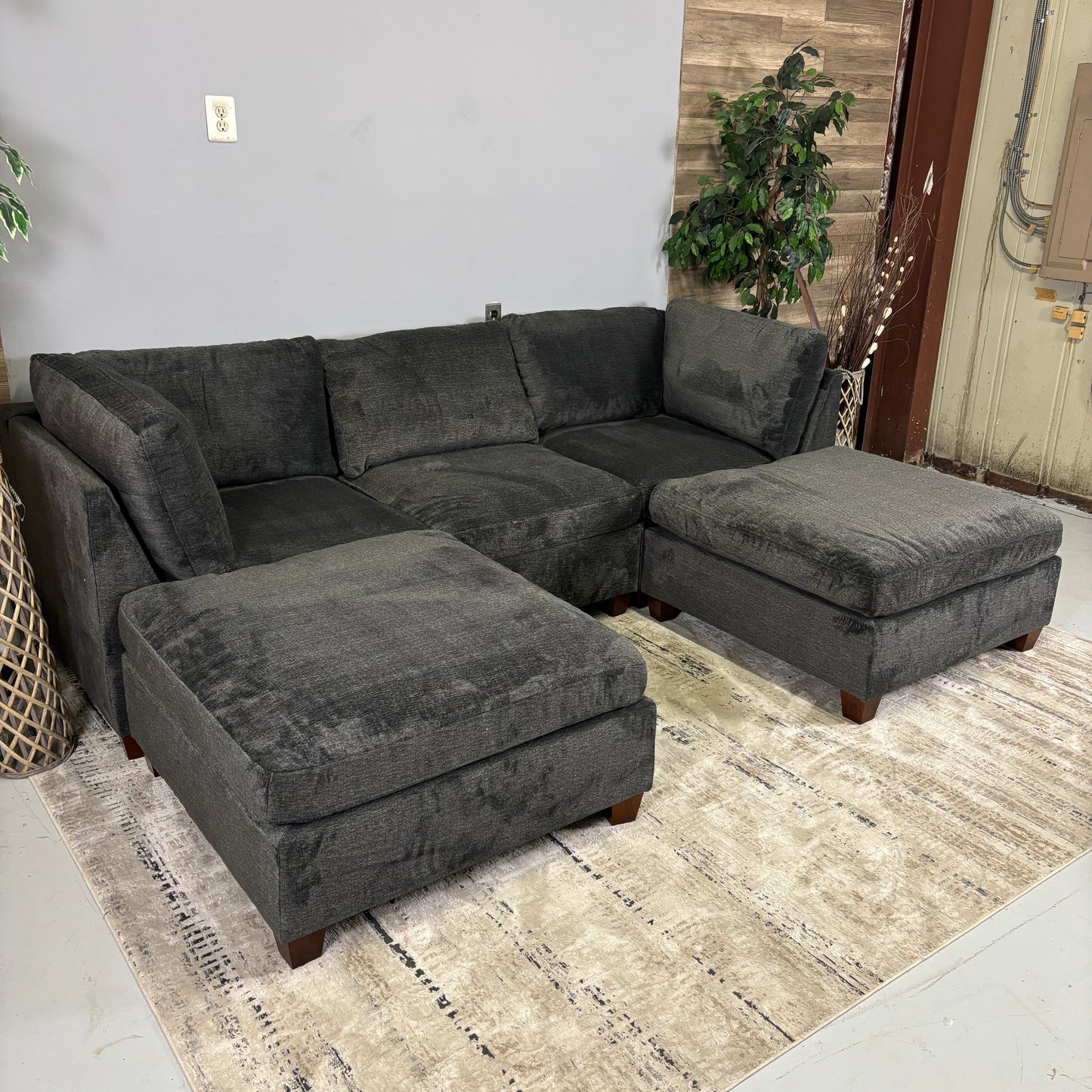 5-Piece Grey Chenile Modular Sectional
