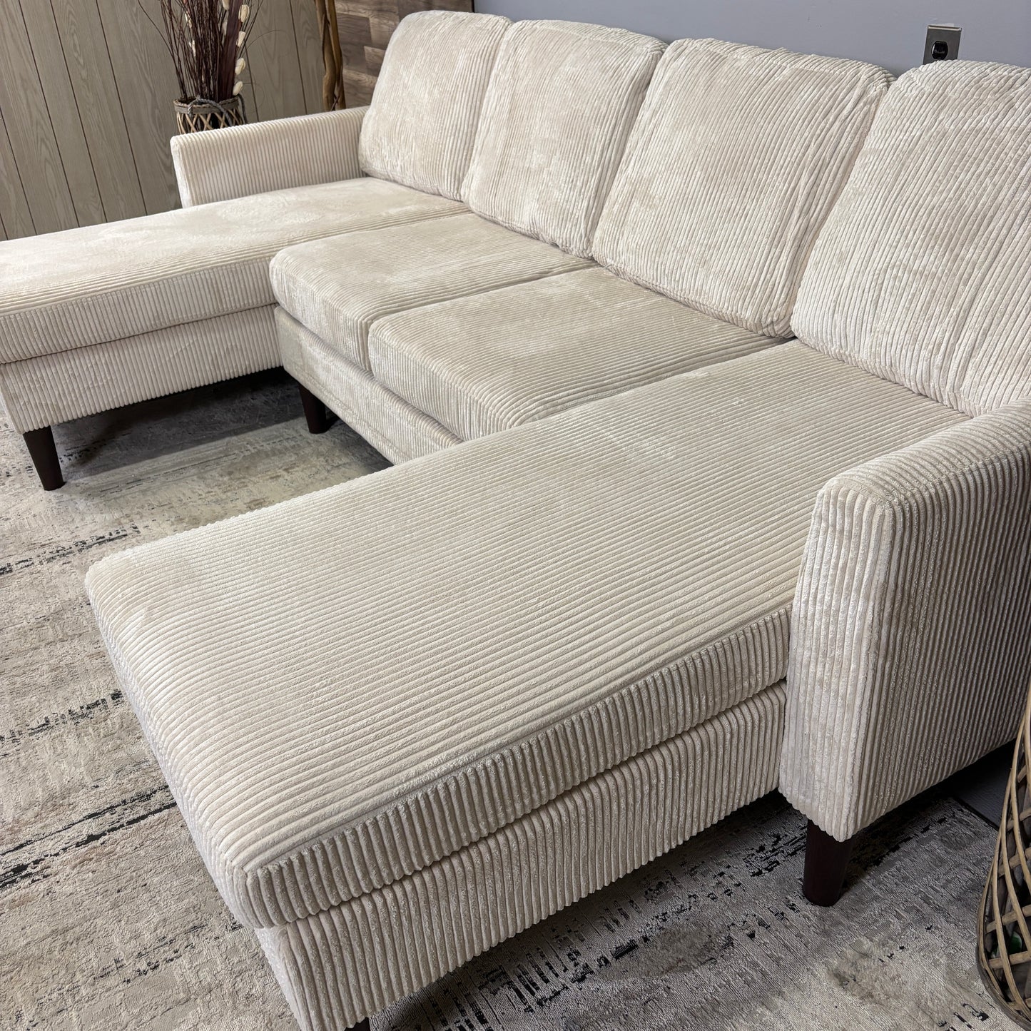 Double Chaise Beige Corduroy Sectional