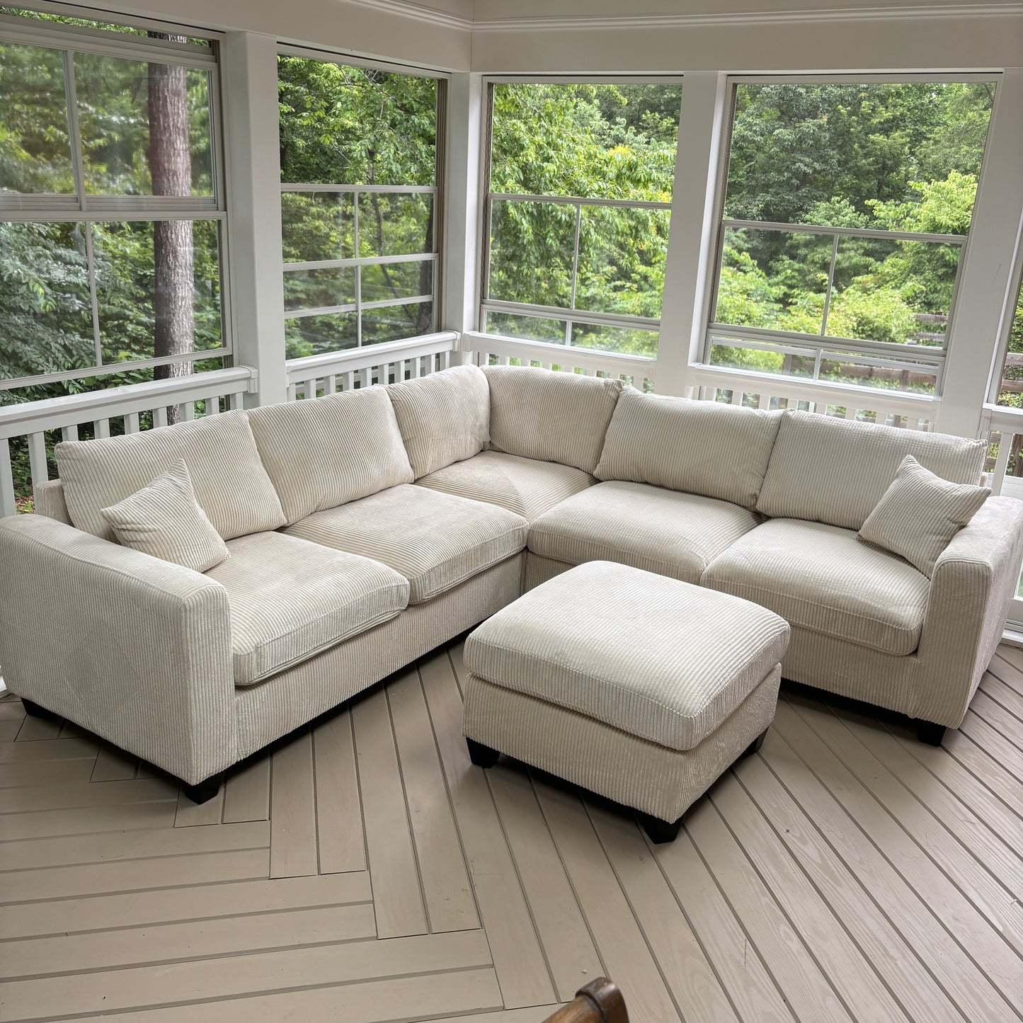 Beige Corduroy Sectional with Ottoman