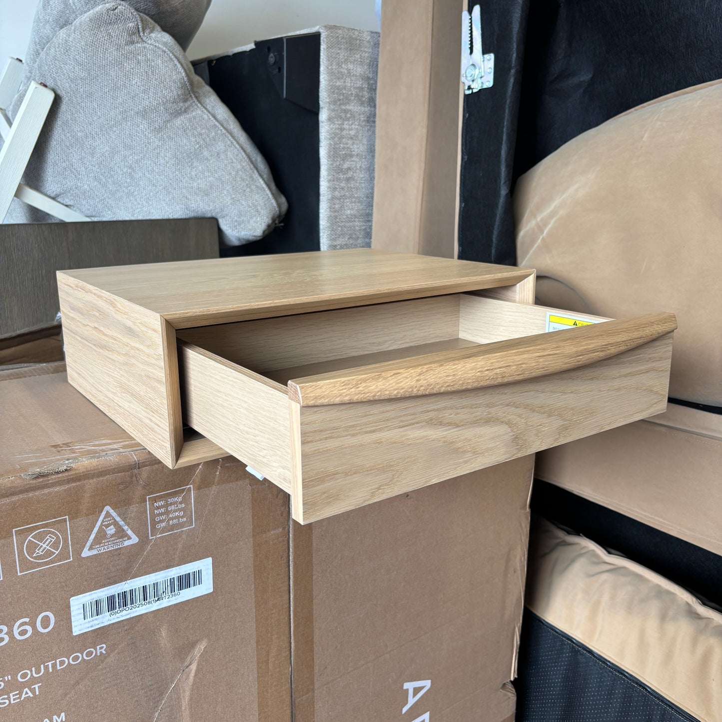 Article - (Brand New) - Lenia Floating Night Stand - White Oak