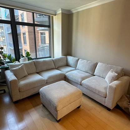 Beige Corduroy Sectional with Ottoman