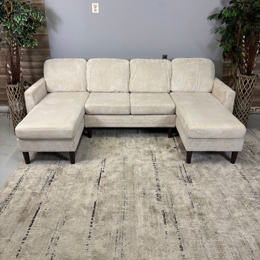 Double Chaise Beige Corduroy Sectional