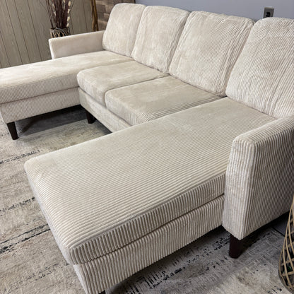 Double Chaise Beige Corduroy Sectional
